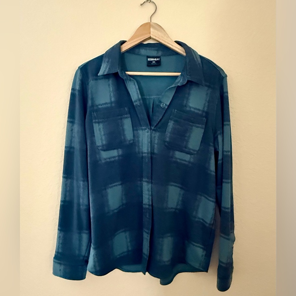 32 Degrees Teal Checkered Button Down Shirt